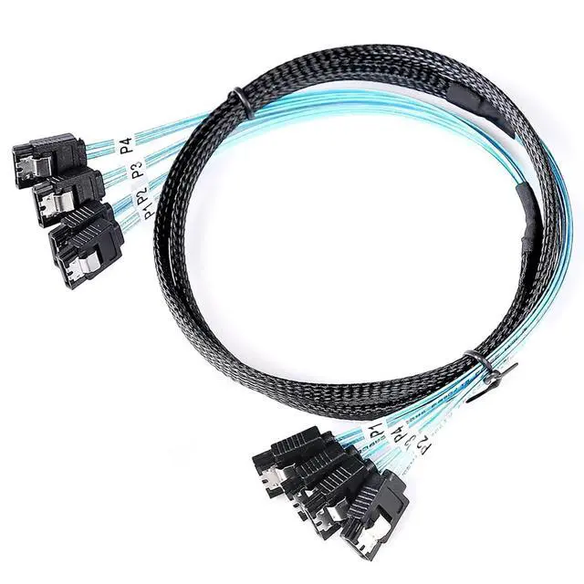 Alt view image 4 of 6 - 4X SATA to 4X SATA 4.0 Cable, 7Pin Female 180° with Braided Shield, High-Speed 12Gbps Hard Drive Data Cable \u2013 Compatible with PC Case, Server, Workstation, RAID Storage (1m/39.37in)