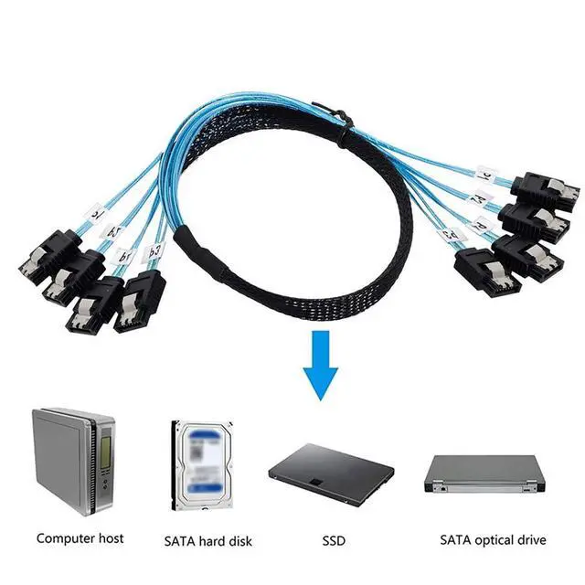 Alt view image 5 of 6 - 4X SATA to 4X SATA 4.0 Cable, 7Pin Female 180° with Braided Shield, High-Speed 12Gbps Hard Drive Data Cable \u2013 Compatible with PC Case, Server, Workstation, RAID Storage (1m/39.37in)