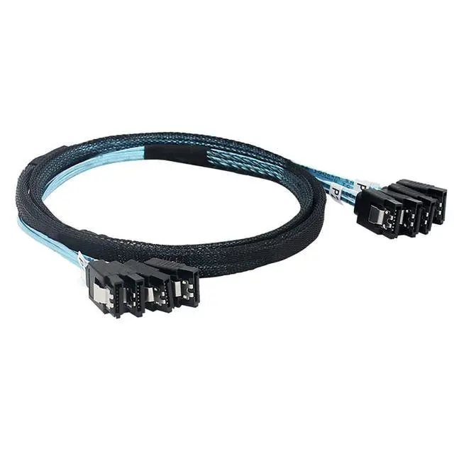 Alt view image 6 of 6 - 4X SATA to 4X SATA 4.0 Cable, 7Pin Female 180° with Braided Shield, High-Speed 12Gbps Hard Drive Data Cable \u2013 Compatible with PC Case, Server, Workstation, RAID Storage (1m/39.37in)