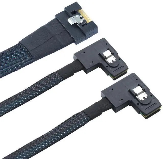 Alt view image 2 of 6 - Anti-Misplug PCIe Slimline SAS SFF-8654 8i to Dual SAS SFF-8087 Right-Angle Server Cable, 32AWG High-Speed Copper Wire Harness (0.5M/19.68in)