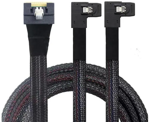 Main image of Anti-Misplug PCIe Slimline SAS SFF-8654 8i to Dual SAS SFF-8087 Right-Angle Server Cable, 32AWG High-Speed Copper Wire Harness (0.5M/19.68in)