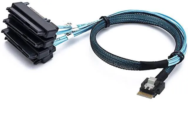 Alt view image 5 of 6 - PCIe Slimline SAS 4.0 38pin SFF-8654 4i to SAS SFF-8482 2-in-1 Server Cable with SATA Power, 30AWG 24G High-Speed Copper Wire Harness (1m/39.37in)