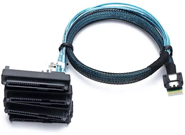 Main image of PCIe Slimline SAS 4.0 38pin SFF-8654 4i to SAS SFF-8482 2-in-1 Server Cable with SATA Power, 30AWG 24G High-Speed Copper Wire Harness (1m/39.37in)