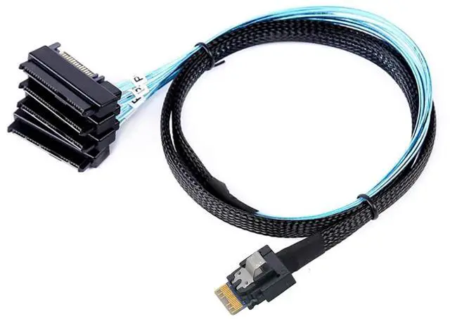 Alt view image 3 of 6 - PCIe Slimline SAS 4.0 38pin SFF-8654 4i to SAS SFF-8482 2-in-1 Server Cable with SATA Power, 30AWG 24G High-Speed Copper Wire Harness (1m/39.37in)