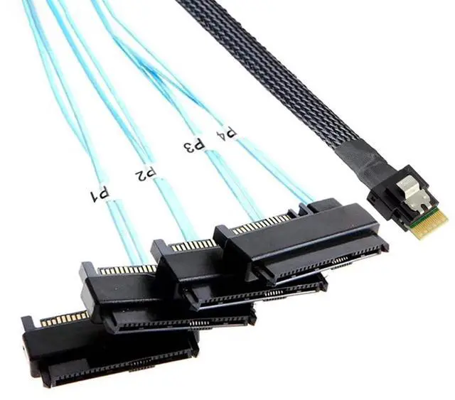 Alt view image 4 of 6 - PCIe Slimline SAS 4.0 38pin SFF-8654 4i to SAS SFF-8482 2-in-1 Server Cable with SATA Power, 30AWG 24G High-Speed Copper Wire Harness (1m/39.37in)