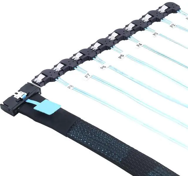 Alt view image 5 of 6 - MCIO PCIe Slimline SFF-8654 8i to 8* SATA 7P Left Angle Female Hard Drive Converter Cable  32AWG High Speed Server Internal Harness (0.5M)