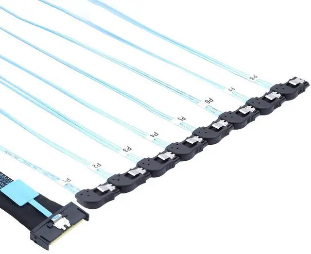 Alt view image 6 of 6 - MCIO PCIe Slimline SFF-8654 8i to 8* SATA 7P Left Angle Female Hard Drive Converter Cable  32AWG High Speed Server Internal Harness (0.5M)