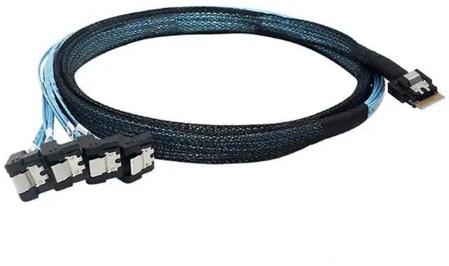 Alt view image 2 of 6 - PCIe Slimline SAS 4.0 38pin SFF-8654 4i to 4X SATA 90 Degree Female Server Cable \u2013 30AWG High Speed Internal Harness (1m/39.37in)