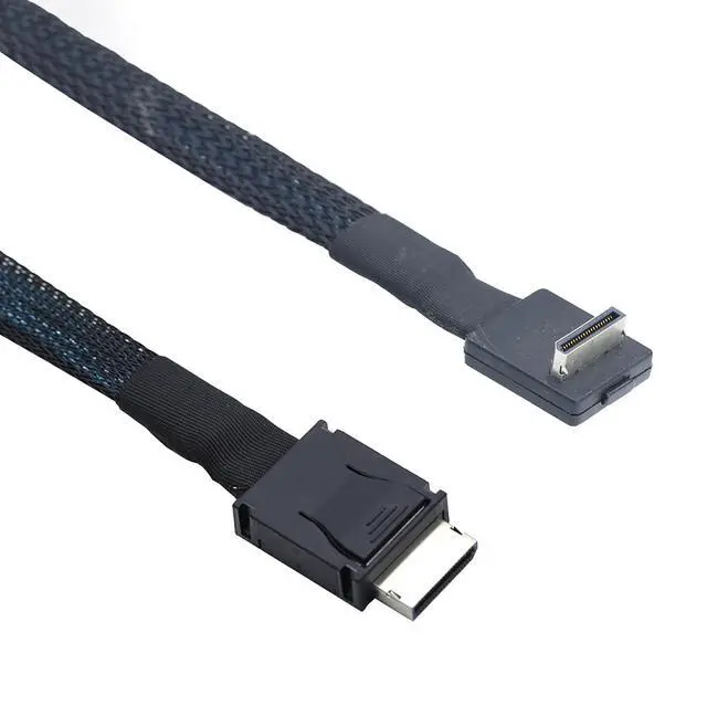 Alt view image 2 of 6 - PCIe Oculink SFF-8611 4I 42P to SFF-8611 4I 90° High-Speed Server Cable, 32AWG 24G Copper Wire Harness (0.5M/19.68in)