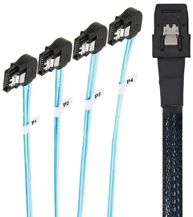 Alt view image 2 of 6 - Mini SAS HD SFF-8087 to 4X SATA Left Angle Internal High Speed Server Cable  12Gbps Breakout Harness (1m/39.37in)