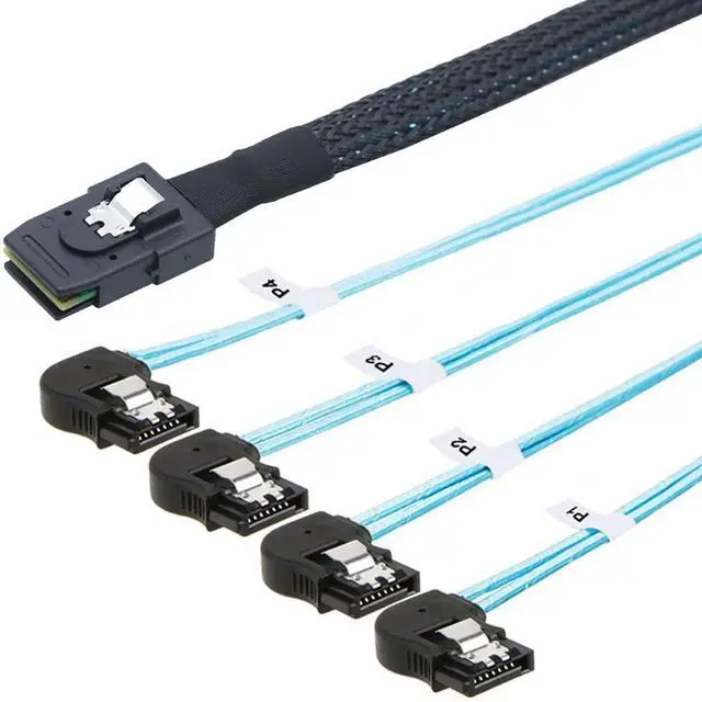 Main image of Mini SAS HD SFF-8087 to 4X SATA Left Angle Internal High Speed Server Cable  12Gbps Breakout Harness (1m/39.37in)