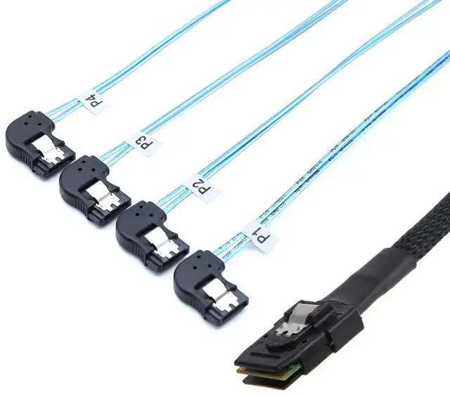 Alt view image 4 of 6 - Mini SAS HD SFF-8087 to 4X SATA Left Angle Internal High Speed Server Cable  12Gbps Breakout Harness (1m/39.37in)