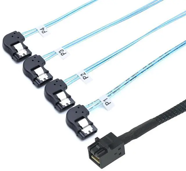 Alt view image 3 of 6 - Mini SAS HD SFF-8643 to 4X SATA Left Angle Internal High Speed Server Cable \u2013 30AWG 12Gbps Breakout Harness (0.5M/19.68in)