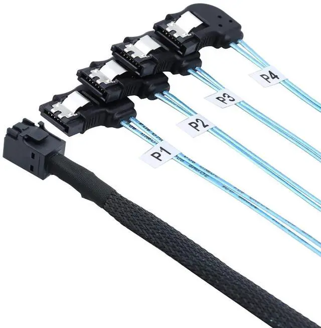 Alt view image 4 of 6 - Mini SAS HD SFF-8643 to 4X SATA Left Angle Internal High Speed Server Cable \u2013 30AWG 12Gbps Breakout Harness (0.5M/19.68in)