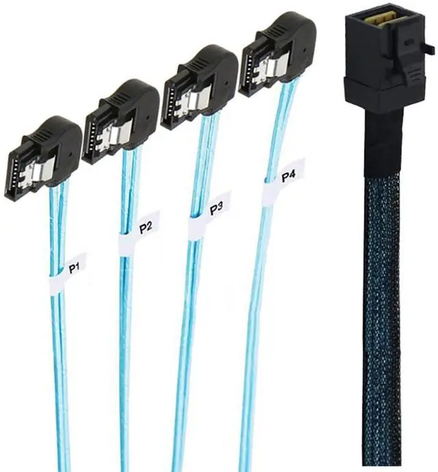 Alt view image 6 of 6 - Mini SAS HD SFF-8643 to 4X SATA Left Angle Internal High Speed Server Cable \u2013 30AWG 12Gbps Breakout Harness (0.5M/19.68in)