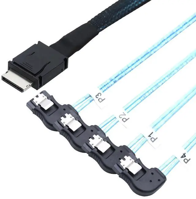 Alt view image 3 of 5 - OCuLink PCI-Express SAS SFF-8611 4i to SATA 7P Right Angle Server Hard Drive Cable  32AWG 12Gbps High Speed Internal Harness (1M)