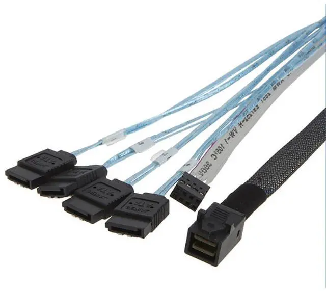 Alt view image 2 of 5 - Compatible with Mini SAS HD SFF-8643 \u2014 to 4X SATA 7Pin Sideband Female Cable, 30AWG Copper, 12G High-Speed Internal Server Harness (1m/39.37in)