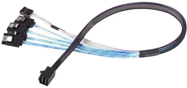 Main image of Compatible with Mini SAS HD SFF-8643 \u2014 to 4X SATA 7Pin Sideband Female Cable, 30AWG Copper, 12G High-Speed Internal Server Harness (1m/39.37in)