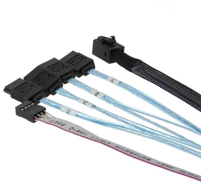 Alt view image 5 of 5 - Compatible with Mini SAS HD SFF-8643 \u2014 to 4X SATA 7Pin Sideband Female Cable, 30AWG Copper, 12G High-Speed Internal Server Harness (1m/39.37in)