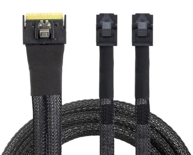 Alt view image 6 of 6 - Mini SlimSAS SFF-8654 8i 4.0 to Dual SAS HD 8643 Cable \u2013 32AWG 24G High-Speed Anti-Misdirection Server Interconnect (0.5M)