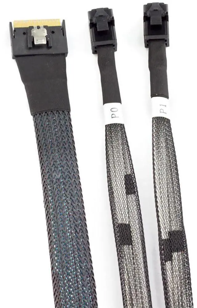 Alt view image 3 of 6 - Mini SlimSAS SFF-8654 8i 4.0 to Dual SAS HD 8643 Cable \u2013 32AWG 24G High-Speed Anti-Misdirection Server Interconnect (0.5M)