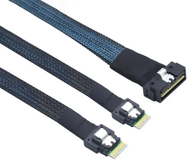 Alt view image 6 of 6 - PCIe SlimSAS LP Low Profile SFF-8654 8i to Dual SFF-8654 4i Cable \u2013 12G High-Speed Server Interconnect (0.5M)