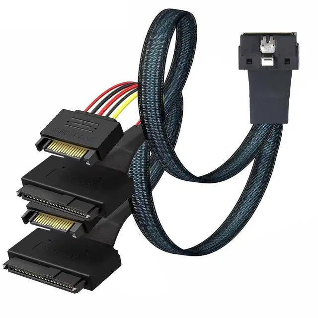 Main image of LP Low Profile SFF-8654 8i 74Pin to Dual SFF-8639 U.2+15Pin Cable \u2013 32AWG High-Speed Server Interconnect (0.8M)