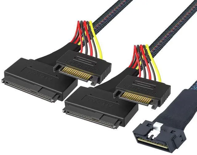 Alt view image 4 of 6 - LP Low Profile SFF-8654 8i 74Pin to Dual SFF-8639 U.2+15Pin Cable \u2013 32AWG High-Speed Server Interconnect (0.8M)