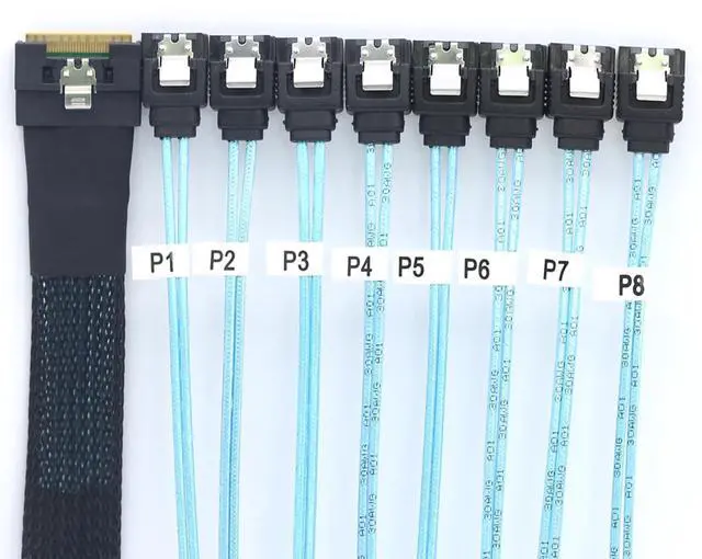 Alt view image 5 of 6 - Compatible with PCI-E Slimline SAS SFF-8654 8I \u2014 to 8X SATA Hard Drive Cable, 32AWG Copper, Full Housing Anti-Misplug Design, High-Speed 24G Harness (0.5M/19.68in)