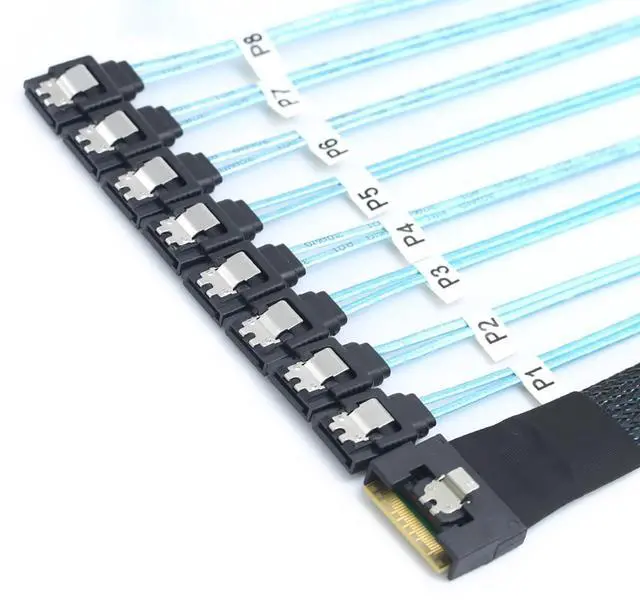 Alt view image 6 of 6 - Compatible with PCI-E Slimline SAS SFF-8654 8I \u2014 to 8X SATA Hard Drive Cable, 32AWG Copper, Full Housing Anti-Misplug Design, High-Speed 24G Harness (0.5M/19.68in)