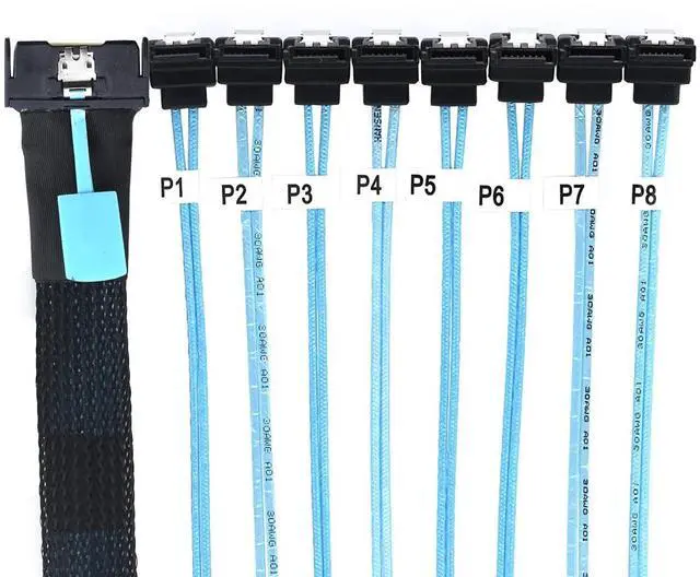 Alt view image 6 of 6 - MCIO PCIe SAS SFF-8654 8i 74Pin to 8* SATA 7Pin Female 90-Degree Cable \u2013 32AWG High-Speed Server Hard Drive Adapter (1M)