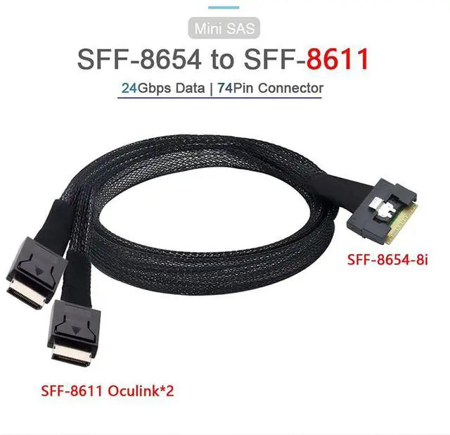 Alt view image 3 of 6 - PCIe Slimline SAS SFF 8654 8i to Dual Oculink SFF 8611 4i Server Cable with Anti-Misplug Design  32AWG Data Harness, 10 Ohm Impedance (1M)