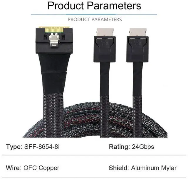 Alt view image 4 of 6 - PCIe Slimline SAS SFF 8654 8i to Dual Oculink SFF 8611 4i Server Cable with Anti-Misplug Design  32AWG Data Harness, 10 Ohm Impedance (1M)