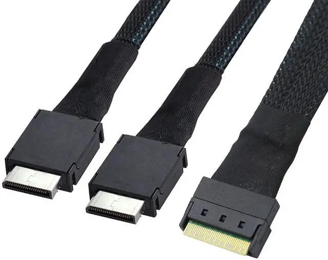 Alt view image 6 of 6 - PCIe Slimline SAS SFF 8654 8i to Dual Oculink SFF 8611 4i Server Cable with Anti-Misplug Design  32AWG Data Harness, 10 Ohm Impedance (1M)