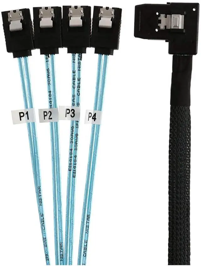 Alt view image 5 of 5 - Mini SAS 8087 Left Angle to 4* SATA Straight Female Internal Server Cable \u2013 30AWG High Speed Data Transfer Cord, 10 Ohm Impedance (0.5M)