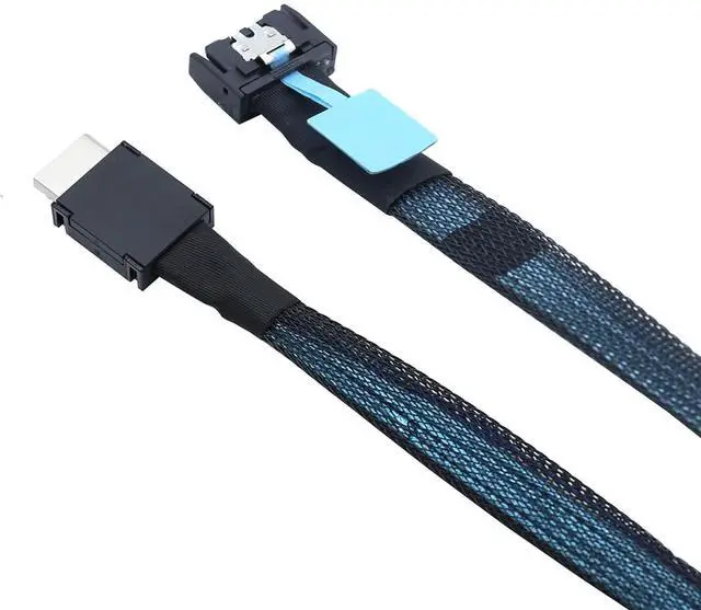 Alt view image 2 of 6 - Gen5 PCIe MCIO Slimline SFF 8654 4i to Oculink SFF 8611 4i Server Cable \u2013 24Gbps High Speed Data Harness, 85 Ohm Impedance (0.8M)