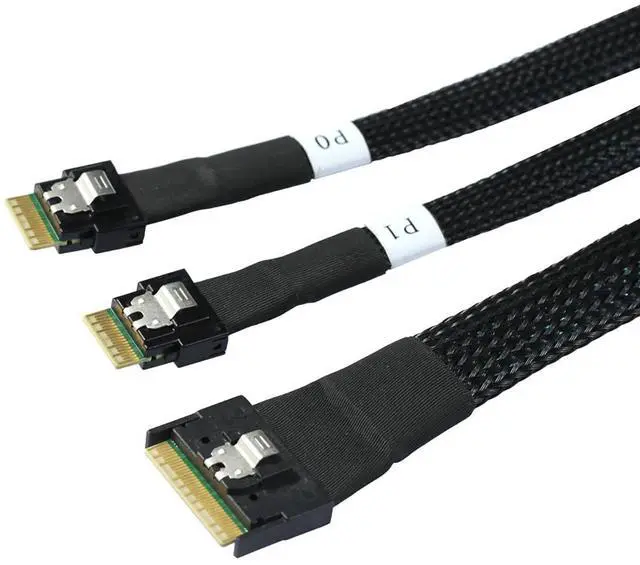 Alt view image 5 of 6 - Slimline SAS SFF 8654 8i to Dual SFF 8654 4i Server Cable with Anti-Misplug Design  12Gbps High Speed 32AWG Data Transfer Cord, 10 Ohm Impedance (1M)