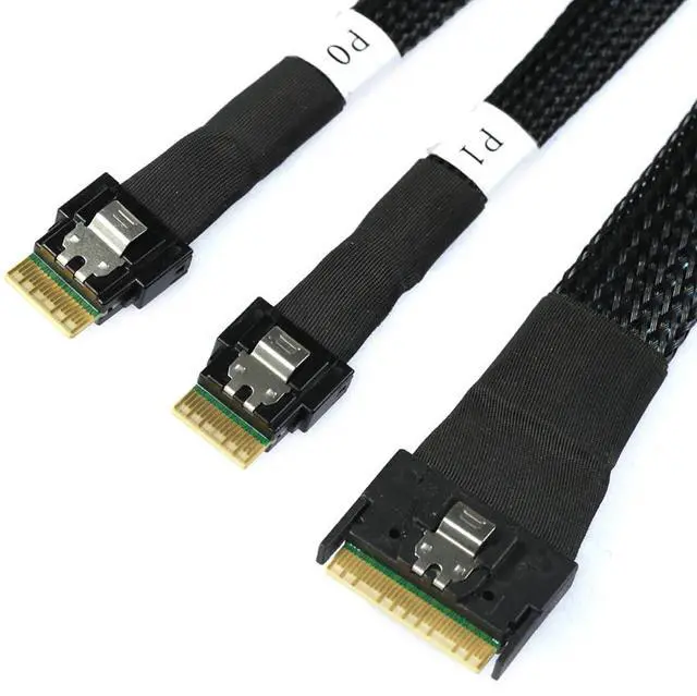 Main image of Slimline SAS SFF 8654 8i to Dual SFF 8654 4i Server Cable with Anti-Misplug Design  12Gbps High Speed 32AWG Data Transfer Cord, 10 Ohm Impedance (1M)