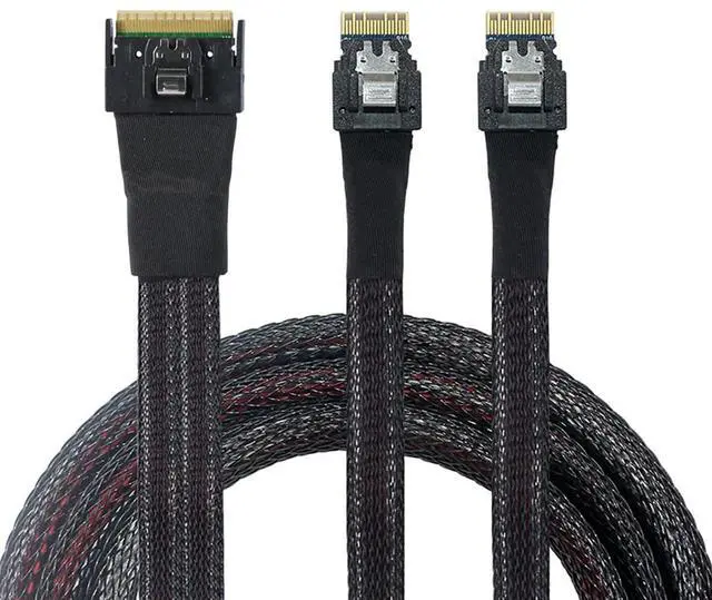 Alt view image 2 of 6 - Slimline SAS SFF 8654 8i to Dual SFF 8654 4i Server Cable with Anti-Misplug Design  12Gbps High Speed 32AWG Data Transfer Cord, 10 Ohm Impedance (1M)
