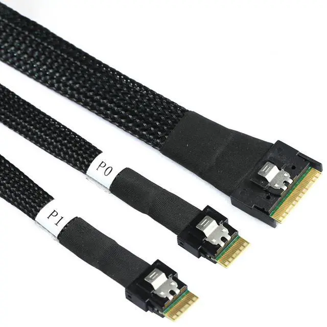Alt view image 3 of 6 - Slimline SAS SFF 8654 8i to Dual SFF 8654 4i Server Cable with Anti-Misplug Design  12Gbps High Speed 32AWG Data Transfer Cord, 10 Ohm Impedance (1M)