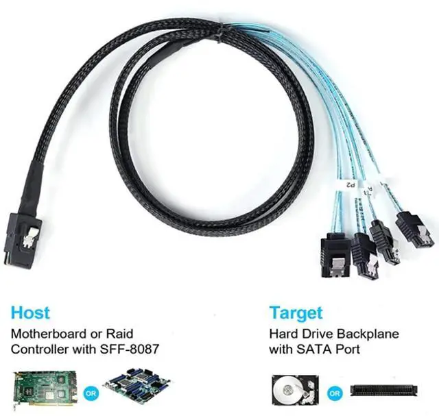 Alt view image 2 of 5 - Mini SAS 8087 to 4* SATA 7 Pin Female Internal Server Cable \u2013 30AWG High Speed Data Transfer Cord with 10 Ohm Impedance (0.5M)