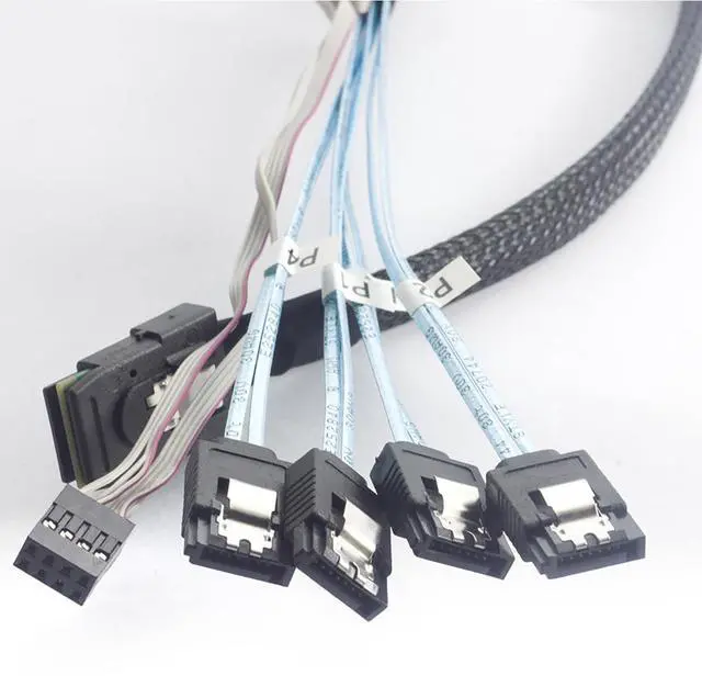 Alt view image 2 of 6 - Mini SAS 8087 to 4* SATA Internal Server Cable with Sideband\u2013 12Gbps High Speed 30AWG Copper Data Transfer Cord, 10 Ohm Impedance (0.5M)