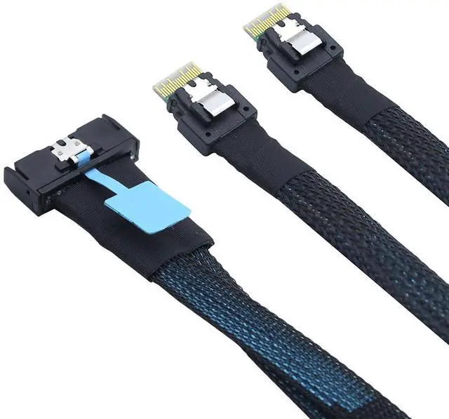 Alt view image 4 of 6 - Gen5 MCIO 8X Slimline SAS 8i to Dual SFF 8654 4i Server Cable \u2013 24Gbps High Speed Data Transfer Cord, 85 Ohm Impedance (0.5M)