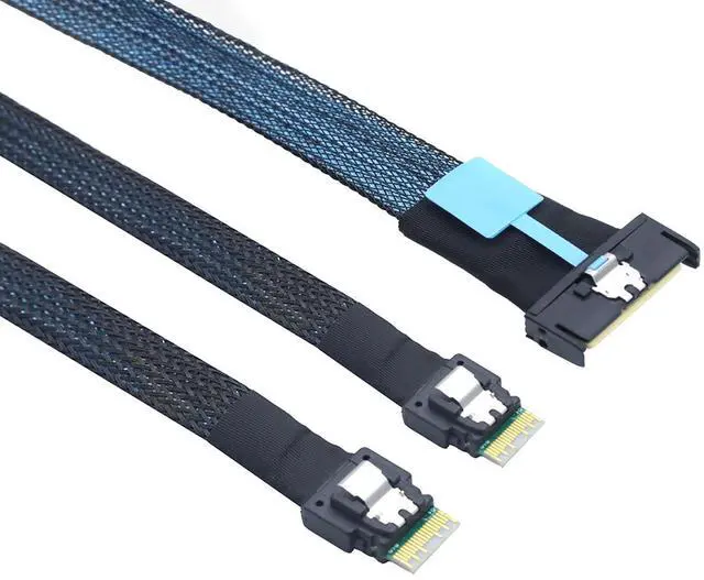 Main image of Gen5 MCIO 8X Slimline SAS 8i to Dual SFF 8654 4i Server Cable \u2013 24Gbps High Speed Data Transfer Cord, 85 Ohm Impedance (0.5M)