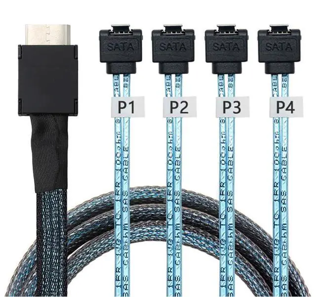 Alt view image 2 of 6 - OCuLink PCIe SAS SFF-8611 4i to SATA 7P 90 Degree Cable \u2013 12Gbps High Speed Server Hard Drive Connection, 32AWG Low-Loss Wire (0.5M)