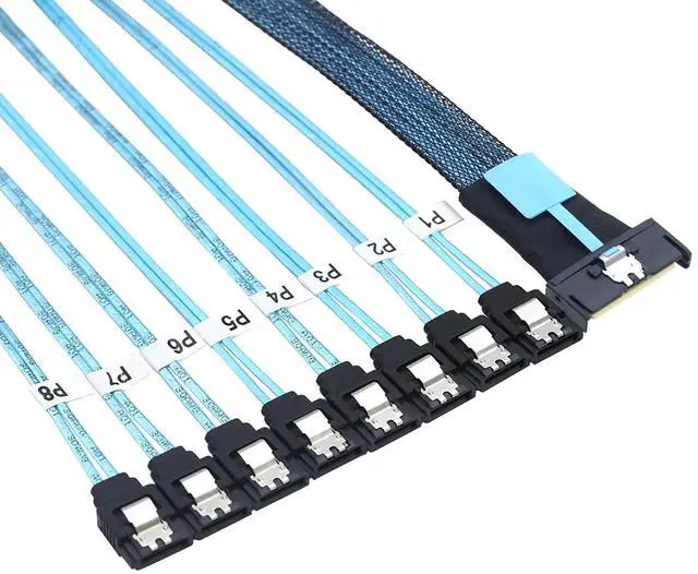 Alt view image 4 of 6 - MCIO PCIe SAS SFF-8654 8i to 8X SATA 7P Female Straight Cable \u2013 High Speed Server Hard Drive Converter Cable, 32AWG, 85 Ohm (0.5M)