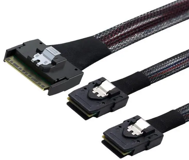 Main image of SlimSAS SFF-8654 8i 74P to 2X SAS SFF-8087 Cable \u2013 12Gbps High Speed Internal Server Connection, Anti-Misplug Design, 32AWG 85 Ohm (0.8M)