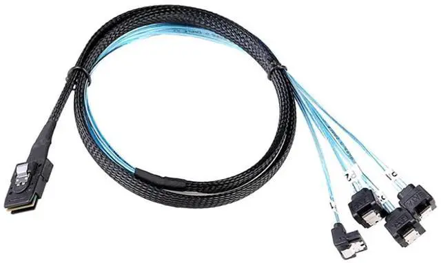 Alt view image 2 of 5 - Mini SAS 8087 to 4X SATA 90 Degree Cable  12Gbps High Speed Internal Server Breakout Cable, 30AWG Low-Loss Wire (0.5M)