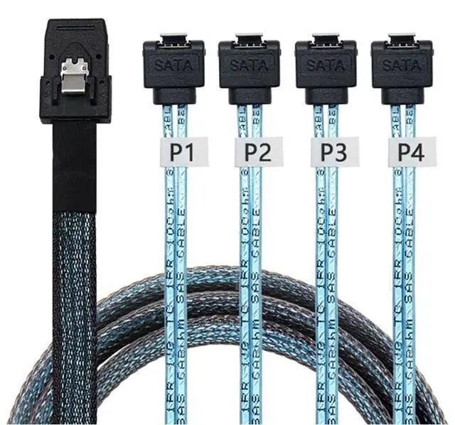 Alt view image 3 of 5 - Mini SAS 8087 to 4X SATA 90 Degree Cable  12Gbps High Speed Internal Server Breakout Cable, 30AWG Low-Loss Wire (0.5M)