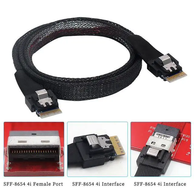 Alt view image 4 of 5 - Slimline SAS SFF-8654 4i 38P to SFF-8654 4i Server Cable  12Gbps High-Speed 10 Ohm Flat-to-Flat Internal Connection Cable (0.8M)